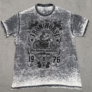 Y2K Helix Iron Horse Biker T-Shirt Women's XL Gray White Lightweight Grunge